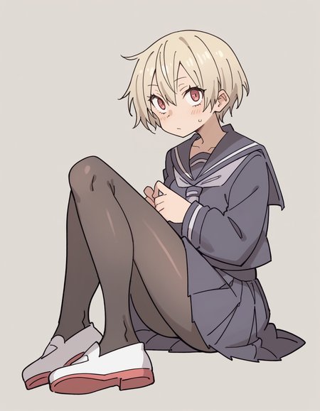 zPDXL, score_9, score_8_up, score_7_up, score_6_up, score_5_up, score_4_up, 1girl, solo,
 <lora:Maa:0.8> maa, flat color, serafuku, school uniform, pleated skirt, pantyhose, white footwear, uwabaki, looking at viewer,