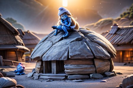 realistic analog photo, award winning photo, 
 <lora:FTSierraV:0.75>  woman, ftsierrav, white dress,  hat, gleefully rubbing hands, evil grin, 
 <lora:smurfette2:0.75> smurfette,( blue colored skin:1.1), long blonde hair, 
 <lora:more_details:1> <lora:Evil:0.75> evilrealm, dark fantasy, gothic design, burning, burning smurf  village, mushroom houses, nighttime, full moon,
high-quality, crisp, sharp, professional-grade, high-resolution, fine detail, accurate colors, low noise, fast shutter speed, wide dynamic range, precise focus, RAW, highres, 8k, uhd, High Dynamic Range, tonemapping, crisp details,