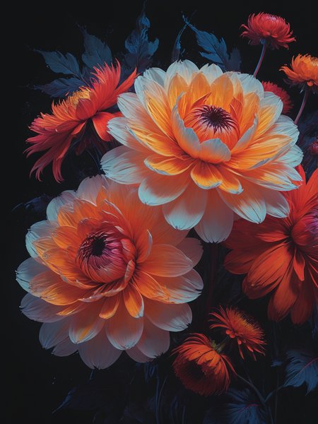 impactful color paint of  abstract, concept: a dream in full bloom, floral elements, big flowers, intricate, stunning, mimalist, white, subtle, classy, luxury, magical realm effect, enchanting, illustration, beauty of contrast color pairing, east meets west, juxtaposition, cinematic, <lora:Bold_Pop:0.6> ...........  highly detailed, vibrant colors , 8k, sharp, professional, clear, high contrast, high saturated, , vivid deep blacks, crystal clear