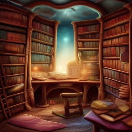 a fantasy bedroom that is also the owner's personal library with books everywhere
FanStu