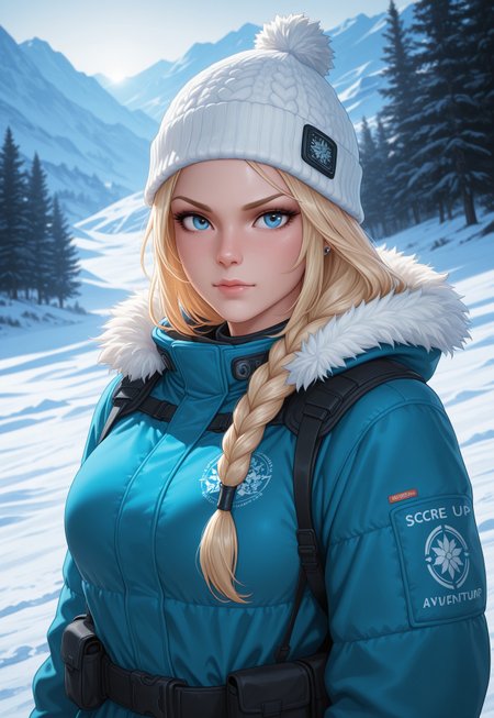 score_9, score_8_up, score_7_up, 1girl, solo, arctic explorer, insulated winter gear with fur trim and reflective accents, long braided blonde hair with a warm knitted hat, realistic, cinematic angle, cinematic lighting, athletic body, determined face, piercing blue eyes, adventurous pose
BREAK
trekking through a snowy mountain range
BREAK
source_adventure_art, rating_explicit, expressive, full body, dynamic pose
BREAK
detailed beautiful background, majestic snowy mountains with towering peaks and glistening ice formations, dense pine forests and frozen lakes, distant glaciers and icy waterfalls, serene atmosphere with a sense of adventure and endurance
<lora:Expressive_H:0.6>Expressiveh, (SimplepositiveXLv1:1.3), (upper body, full clothed:1.85) ((masterpiece)) (ultra realistic, 32k, masterpiece:1.2), (high detailed skin:1.1), (high quality:1.1) (((full clothed))) <lora:DandonFuga_Style_v.2_-_Pony:0.8> 
<lora:add-detail-xl:1> 
<lora:Dynamic Poses:1>