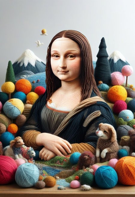 yrnwrld, made of yarn, high quality,masterpiece,absurdres,incredible composition,extremely detailed, Mona Lisa