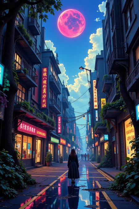 a cyberpunk futuristic street beautiful  landscape, morning, woman, very intricate, very detailed, sharp, bright, colorful, <lora:Hand v2:0.5> <lora:Anti-Blur:1><lora:Insane Detail Slider:0.25>  <lora:flux.1_lora_flyway_Epic-detail_v2:0.3> <lora:fluxenhancer:0.25> <lora:Anime_style:0.6> anime style