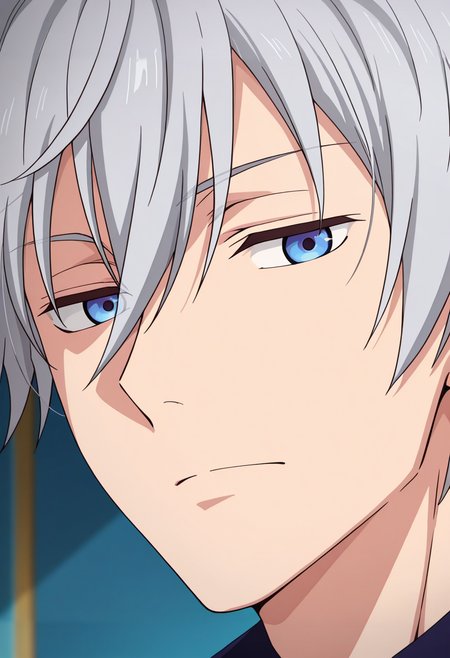 masterpiece, best quality, amazing quality,high resolution, intricate details,official style,depth of field,anime coloring,anime screencap , , , 1boy, solo, male focus,<lora:Fujiwara:0.89>,fujiwara,gray hair,short hair,blue eyes,looking at viewer,portrait