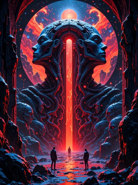 famous artwork, award-winning hyper-realistic digital illustration, highly aesthetic, gorgeous, stunning, beautiful, high resolution, uhd, 8k, 4k, dramatic, epic, meticulous, accurate, at night, dim lighting, low angle of view, dynamic, perfect symmetry, turning elder keys, latches unlock, stare upon visions of dread, faces of istehar, of istehar, pieces falling from patterned skies, countless patterns forming, myriad, prospects shaped from stygian lies, lies segmenting slowly, myriad, shifting forms, cryptic inscriptions, galactic nebula, cyclopean tomb, star-born entity, ancient beyond time, endless chasm, lurking shadows, lovecraftian, cthulhu mythos, ovg, arsmoviestill, 80s fantasy movie still, r3alisticf, <lora:style-skooldaze_fantasy_portrait-flux-by_skylar1023:0.56> <lora:style-80s_fantasy_movie-v3-flux-by_arsmachina:0.88> <lora:mythic_fantasy-realistic-flux-by_velvets:1.0>