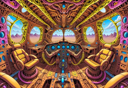 higly detailed, trippy, colorful, Airframe with yellow and brown color palette