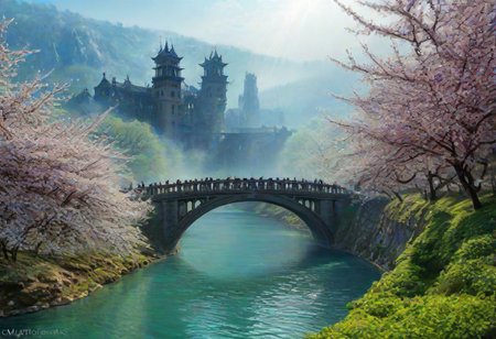towers ringed in mist, sunrays, mixed media, surrealism, fantasy, great lighting, A surreal landscape highly detailed, extremely high-resolution details, appears trapped in an optical illusion of reflections and refractions, colorful, Spring, cherry blossoms in the wind, spring blooms, Zhangjiajie mountains,  (Vienna in contemporary Austria, baroque architecture, European architecture:1.15), (stone arch bridges:1.05), winding rivers extending to the horizon, professional photography, natural lighting, volumetric lighting maximalist. vivid, vibrant colors, intricately detailed, (psychedelic colors, psychedelic colors:1.15), complex, elegant, expansive, fantastical, film photography style, medium grain, cmnt
 (8k uhd:1,4)
 <lora:add-detail-xl:1>
 <lora:Dynamic Poses:1>