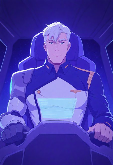 embedding:Illustrious\Positive\IllusP0s, embedding:Illustrious\Positive\IllustriousQual, 1boy, male focus, solo, illushirogane, magnetic field arm, white hair, commander uniform, cockpit, hologram, vfx, best quality, high resolution, masterpiece.