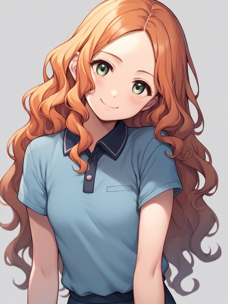 score_9, score_8_up, score_7_up, score_6_up, score_5_up, score_4_up, source_anime, source_cartoon
1girl wearing a polo shirt, <lora:polo_shirt-PD-1.0:1> 
blonde, wavy hair, long hair,
ginger hair Twists,
simple background, upper body, slight smile, head tilt,
small breasts,
haru_(hiyori-kohal),