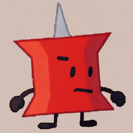 score_9, score_8_up, score_7_up, solo, anthro, red body, dot eyes, thin stick limbs, black limbs, black eyes, gray metallic pin tip, push pin body, cartoony