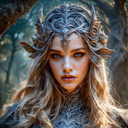 (masterpiece:1.2), (best quality,:1.2), 8k, HDR, ultra detailed, ((photorealistic)), professional light, cinematic lighting, fashion photography, ambient lighting, face lighting, OverallDetail,<lora:detail_slider_v4:3>, <lora:zoom_slider_v1:5>, Jessa, <lora:Jessa-10:1>, as an elven sorceress, wearing intricate FanRo robes, <lora:FantasyRobes-10:0.6>, standing next to a huge dead tree in a clearing in a magical forest, night, darkness, fog, moonlight through the trees, FanFo, <lora:FantasyForest-10:0.5>, <lora:DonM3lv3nM4g1c:0.5> DonM3lv3nM4g1c, epiCPhoto