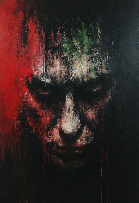 impactful paint of portrait of The Joker   <lora:Disturbia:0.7>,    highly detailed,  sharp,  professional, clear,   high contrast, high saturated, vivid deep blacks, crystal clear