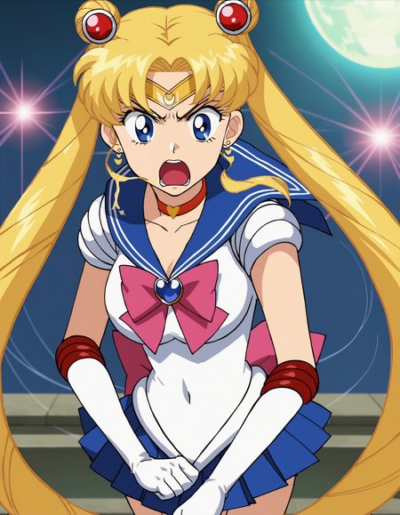 score_9, score_8_up, score_7_up, BREAK
(masterpiece, best quality), (anime screencap:1.5), Tsukino Usagi, Sailor Moon, long flowing blonde hair with twin tails, wearing her Sailor Scout uniform, mid-transformation sequence, dynamic and dramatic pose, glowing transformation effects, determined and focused expression, 2d anime style, intricate details in her uniform and transformation effects, magical and energetic atmosphere, depth of field, volumetric lighting, high dynamic range, vibrant and colorful environment, sense of action and urgency