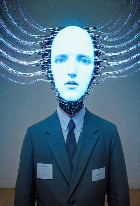 He lifts his head from his head, his eyes on strands of eyes, and in the glitch light handmade and homespun, he sees the visions of pasts lost in enigmatic phantoms and faces of light