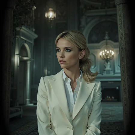 ethereal fantasy concept art of  surrealist art analog photography, analog photo, a stunning woman in a  gothic mansion, she's wearing a white women's suit, white blouse . A candid, close up shot <lora:Riley_Voelkel:1> rileyv . dreamlike, mysterious, provocative, symbolic, intricate, detailed, magnificent, celestial, ethereal, painterly, epic, majestic, magical, fantasy art, cover art, dreamy
