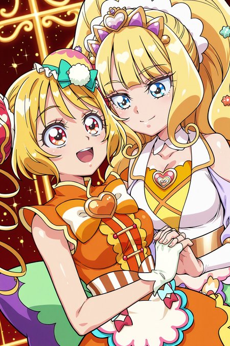 detailed background, shiny skin, posing,
<lora:delipri.il:1.0>,
delipri,
2girls,
cureyumyum, curefinale,
(large breasts:2),
yuri, happy, interlocked fingers,