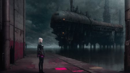 [colorized],muted colors,dark colors,gloomy,RAW photo,realistic,detailed,8k uhd, dslr, soft lighting,natural lighting,volumetrics dtx,dim light
(cyborg:0.6) girl with Ella Freya face,cibo (normal), grimy face,face black lines tattoos,pale skin,bodycon,free hands,leg pivot
metal,concrete,scratches, reflects,gothic,muted colors,,,mega structures, giant buildings ,decrepit scenery,deep horizon
by David Palumbo, by Ben Templesmith,by Brian Oldham,by Simon Stalenhag
<lora:blame5:0.7> <lora:epiNoiseoffset_v2:0.3> <lora:LowRA_v20:0.5>