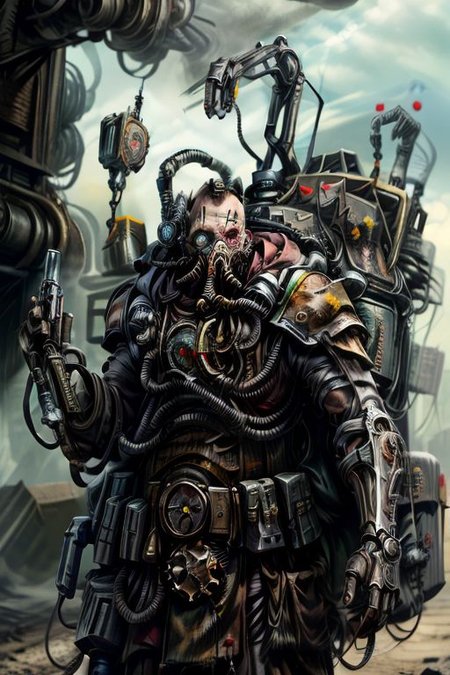 ((masterpiece,best quality)), absurdres, BREAK
mechanical arms, robes, hood, BREAK
((techpriest)), cyborg, mechanical face, mechanical limbs, gas mask, mechanical tentacles, (mechanical backpack), BREAK
1other, solo, holding pistol, firearm, handgun, pistol, gun, BREAK
factory background, smoggy sky, air pollution, smokestacks, BREAK
(postapoAI)