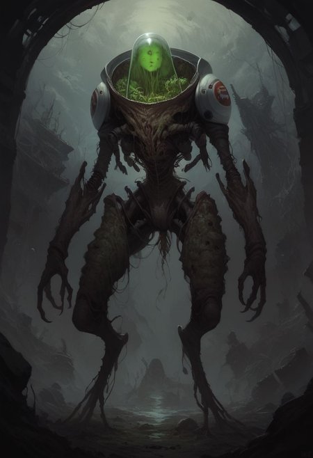 score_9, score_8_up, score_7_up, 1girl, alien parasite, parasitic, green glow, spaceship interiour, Expressiveh, detailed, Mr_Monster_Possitive, comicbookpencils, horrifying, horror theme, welts, exoskeleton, creepy, standing, spacesuit,