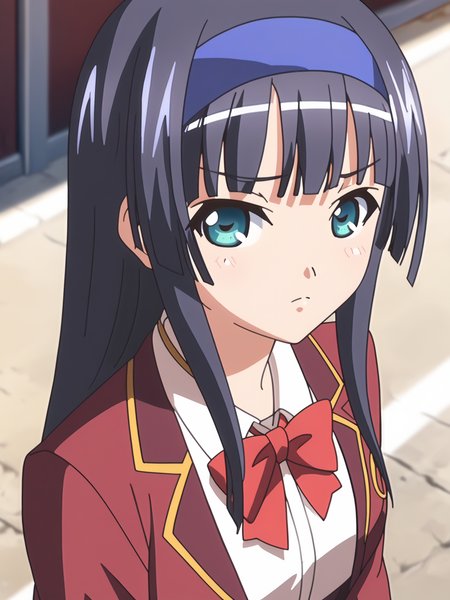 <lora:happy_tentacle-olivia-v0.2-000018:0.9>, ht_olivia, blue hairband, necklace, , school uniform, blazer, red bow, red tie , upper body, 1girl, (petite:1.2), solo focus, sad, (looking at viewer:1.1), outdoors , , (depth of field:0.8), from above, score_9, score_8_up, score_7_up, score_6_up, score_5_up, score_4_up,