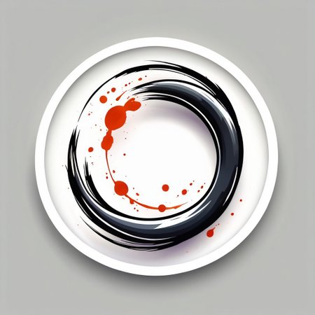 round logo, Japanese brush art, an enso that becomes an oroborus . while border transparent background, transparent center