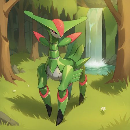 score_9, score_8_up, score_7_up, IrnLvs, pokemon \(creature\), (solo), full body, looking at viewer, green skin, multicolored skin, black sclera, robot, machine, mechanical body, nature, grass, waterfalls, trees, , <lora:cefaa866-a58e-40ba-a219-79ab392f7d60:1.0>, <lora:fdebefeb-24ac-4848-a669-043bb562b60e:0.9>