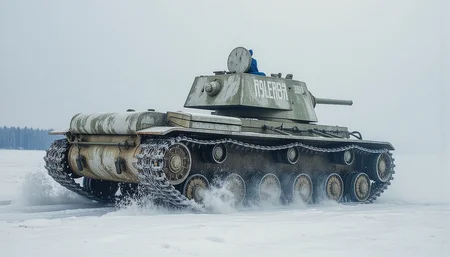 oil paintingof the battlefield,   <lora:kv1:0.8>,kv1,backlight, angel's ladder,
A tank runs through the snow-covered Russian land, kicking up snow as it runs. Its white camouflage paint peels off, revealing the city's Russian blue.