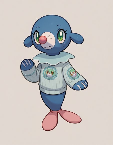 score_9, score_8_up, score_7_up, score_6_up, score_5_up, score_4_up, 1girl, full body, solo,
(grey fair-isle patterned sweater), (pink socks), (blue skirt), <lora:Popplio v1:0.8> popplio, blue fur, white snout, pink nose, droopy ears, whisker markings, blue collar, frilled collar, pokemon \(creature\), (seal \(animal\):1.2), green eyes, eyelashes, pinniped, flippers, freckles