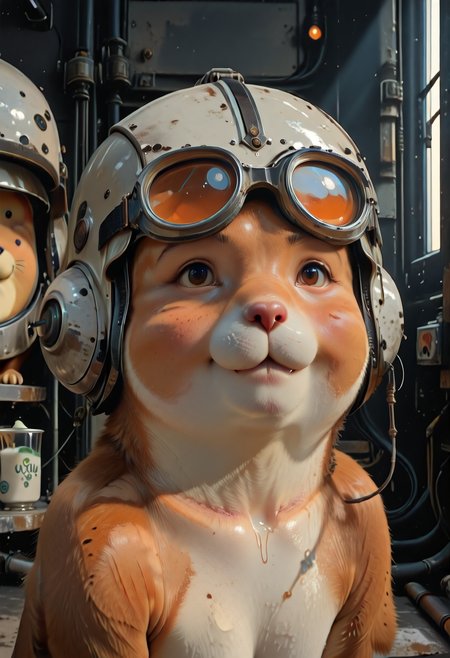 ((realistic, photorealistic, realistic shading)), mcht2, (masterpiece, best quality, amazing quality), very aesthetic, ultra detailed, highly detailed, absurdres, (volumetric lighting, HDR), sh_fs, yogurt, 1animal, hamster, helmet, :3, no humans, goggles