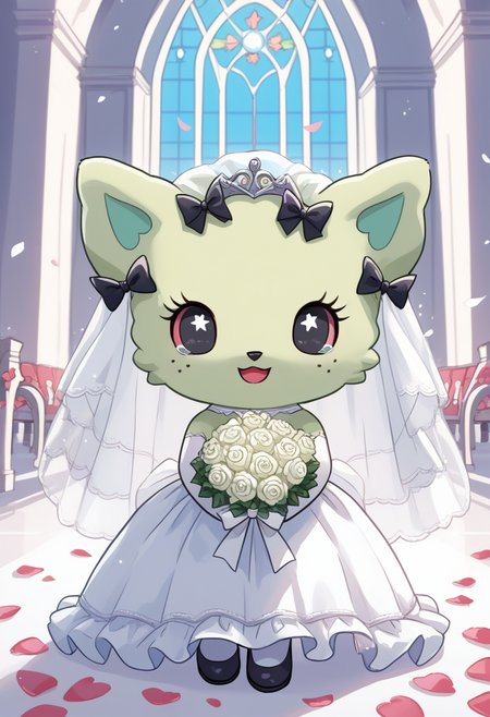 score_9, score_8_up, score_7_up, score_6_up, score_5_up, BREAK
emma, 1girl, freckles, hair bow, colored sclera, chibi, feral, furry, church, wedding dress, wedding veil, crying, happy, smile, bouquet, 