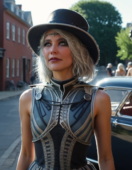 cinematic still 1girl, solo, silver hair, makeup, summer dress, town, top hat . emotional, harmonious, vignette, 4k epic detailed, shot on kodak, 35mm photo, sharp focus, high budget, cinemascope, moody, epic, gorgeous, film grain, grainy, 1girl, solo, silver hair, makeup, summer dress, town, top hat, cinematic, stunning, highly detailed, artistic, true colors, attractive, glowing, radiant light, dramatic, beautiful, elegant, intricate, perfect, sharp focus, fine detail, professional, ambient, cool, iconic, best, romantic, full, quality, very inspirational, thought, magic