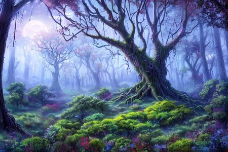 (masterpiece:1.2), (best quality,:1.2), 8k, HDR, ultra detailed, ((photorealistic)), professional light, cinematic lighting, fashion photography, ambient lighting, face lighting, OverallDetail, fhanddetail, ffacedetail, <lora:detail_slider_v4:4.>, a huge dead tree in a clearing in a magical forest, black leaves, spiderwebs, night, darkness, fog, moonlight through the trees, FanFo, <lora:FantasyForest-10:1>, epiCPhoto