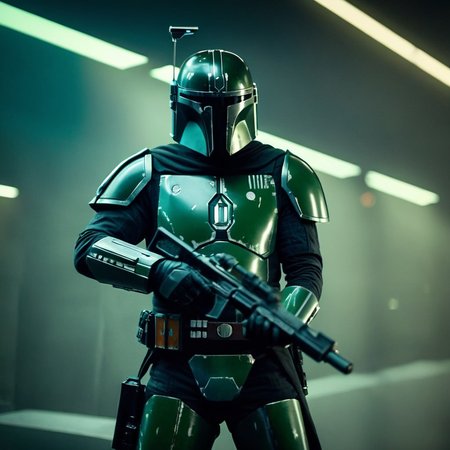 cinematic film still of  <lora:Mandalorian style:1.2>
in star wars universe a man in a black green armor suit holding a gun Mandalorian style, shallow depth of field, vignette, highly detailed, high budget, bokeh, cinemascope, moody, epic, gorgeous, film grain, grainy