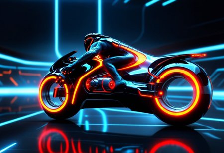 (masterpiece), (best quality:1.4), ((tron legacy sci-fi moto)), red and blue neon ice lights in a digital city environment), masterpiece, high quality 8k, sharp focus., masterpiece, high quality 8k, sharp focus.