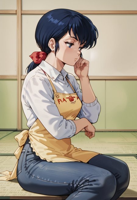 score_9,score_8_up,score_7_up,score_6_up,score_5_up,
BREAK,
1female, otonashi_kyouko, arm rest, sitting on tatami, from side,
shirt, apron, jeans, half closed eyes, looking away, thinking,  
<lora:Kyoko_Otonashi:0.85>