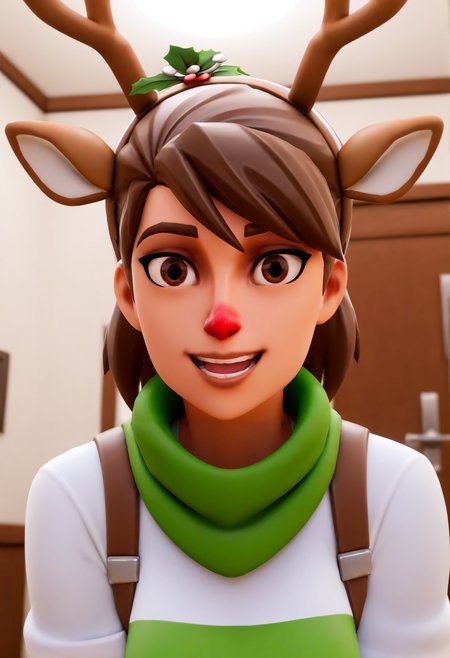 IllustriousQual <lora:StS-Illustrious-Detail-Slider-v1.0:2> <lora:cfg_scale_boost:0.3> <lora:Red-Nosed_Raider_IL_-_v1:0.7> RedNosedRaiderIL, brown hair, brown eyes, antlers, reindeer ears, reindeer-themed, headband, mistletoe, brown gloves, fingerless gloves,,detailed_background,indoors,digimon universe: appli monsters,digimon,offmon,appmon