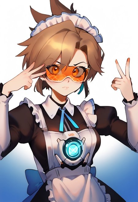 score_9, score_8, score_7_up solo BREAK 
1girl, BREAK medium breasts, seductive look,by yuio, <lora:yuio_style_PONYXL:1>,<lora:Mizah_style:1>,<lora:J.K_Pony_test_v1:1>,
BREAK Tracerkpop  , Tracer (overwatch),looking at viewer,blush,<lora:Lord_Moku:1>  BREAK v over eye,backhand BREAK maid, maid apron, maid headdress, long sleeves