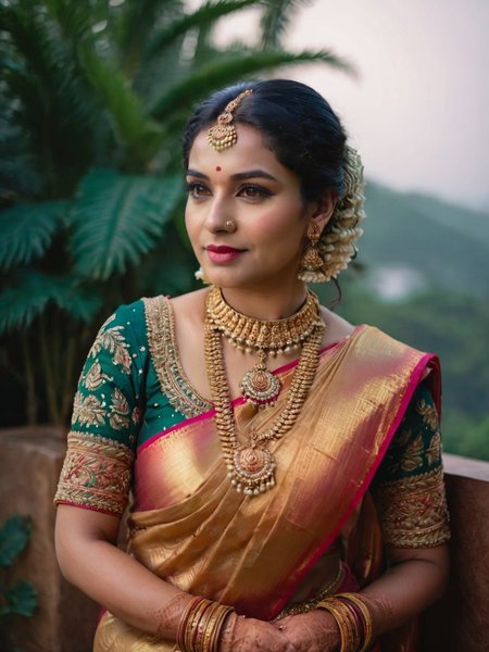Fairy tale full body photo of a woman wearing bridal saree <lora:bridal_saree:0.6>, , RAW photo, detailed skin, 8k uhd, dslr, soft lighting, high quality, film grain, Fujifilm XT3, <lora:FILM_PHOTOGRAPHY_STYLE:0.3> film photography style, light grain, medium grain, heavy grain . Magical, fantastical, enchanting, storybook style, highly detailed