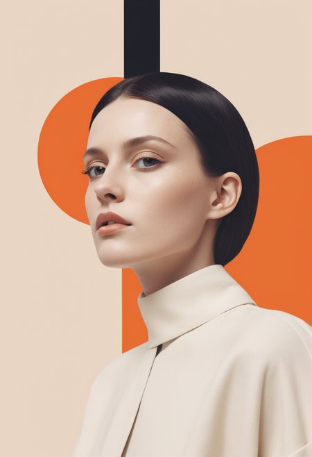 illustration in bauhaus style of amazing fashion woman, modernist, clean lines, simple geometric shapes, minimalistic design, natural lighting, neutral colors, simplicity, functionality, order