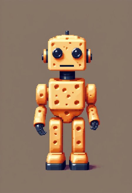 Cheese style, cute robot, color splash background, 2 tone background, Pixel_Art,