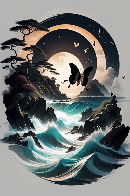 <lora:Calligraphy-ink-style-darquelilly-v1:1> calligraphyinkstyle, fairies swirling around, butterflies, volumetric lighting, night time, sea of lowers, moonlight black background