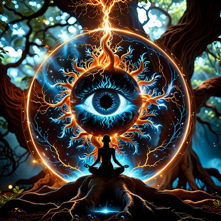 cinematic film still a black hole with a black hole in the center, cd cover artwork, blue and orange lighting, apophysis, dribbble, eye fire, piercings resembling plasma jets, in salvia divinorum, credit nasa, by Otakar SedloÅ, evil eye, an ai generated image, maw art, computer art, eruption, art Â», <lora:Oblivion_lcm_structure_Craft_a_high-resolution:0.8>tree of life, cros section of earth, visible roots, luis royo style, beautiful goddess meditating under the tree sharing roots, sacred geometry, black ink details, vibrant colors, perfectly drawn, drawn with detail, lighting from above, <lora:glowneon_xl_v1:0.8>, glowneon, glowing, sparks, lightning . shallow depth of field, vignette, highly detailed, high budget, bokeh, cinemascope, moody, epic, gorgeous, film grain, grainy