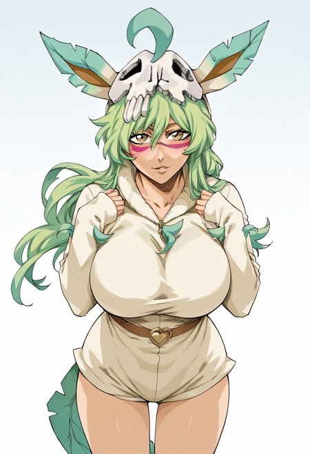 masterpiece, score_9, score_8_up, score_7_up, score_6_up, source_manga, colored, 
1girl, human, sexy face, huge breasts, 
NellielSDXL,1girl,hazel eyes, long hair, green hair, facial mark, skull,
ears, hood up, leafeon onesie, tail, l34f30n,
solo, standing, looking at viewer, cowboy shot, front view,