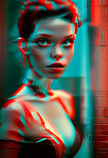 (real life, 1girl, 1950s pinup, seductively  looking at the viewer, clean brick red environment, grim style, horror lens effect, jarring optical effect, layered effects, dark shadows, hazy, grainy:1.2), (above pov, a woman looking aroused and eager, shocked, caped crusader, dark natural natural colors, HDR, 5mm:1.2), (glitch art by (Hans Feurer:1.1) and (Roe Ethridge:1.2)), glowing blue on black,