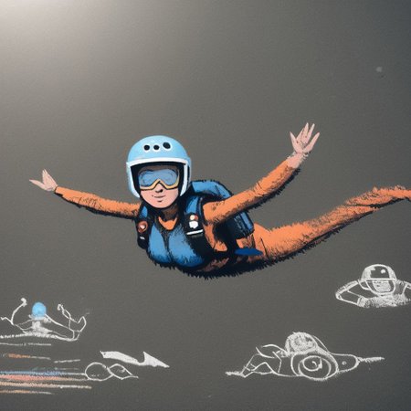ch4lkdr4wing, chalk, hud_skyd1ver, 1girl, large breasts, backpack, helmet, goggles, flying, midair, lying on stomach, outstretched arms
