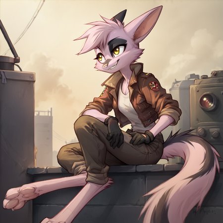 score_9, score_8_up, score_7_up, score_6_up, score_5_up, score_4_up, source_anime, BREAK 
 <lora:ViriathusPony:0.8>,viriathusvayu, 
1girl,, solo, furry, sitting, pants, jacket, couch, gloves, animal ears, smile, yellow eyes