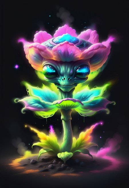 a glowing magical alien flower in the style of chalk dust, 8k, releasing neon glowing spores, mystical atmosphere , digital art, high quality, highly detailed