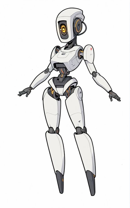 best quality, absurdres,full body, <lora:BolivanteStyleITS:0.8>,   <lora:GP2ITS:0.8>,GP2ITS,robot,humanoid robot,robot joints, joints,android,yellow eye,one-eyed,no mouth, science fiction,cable, white background, white skin