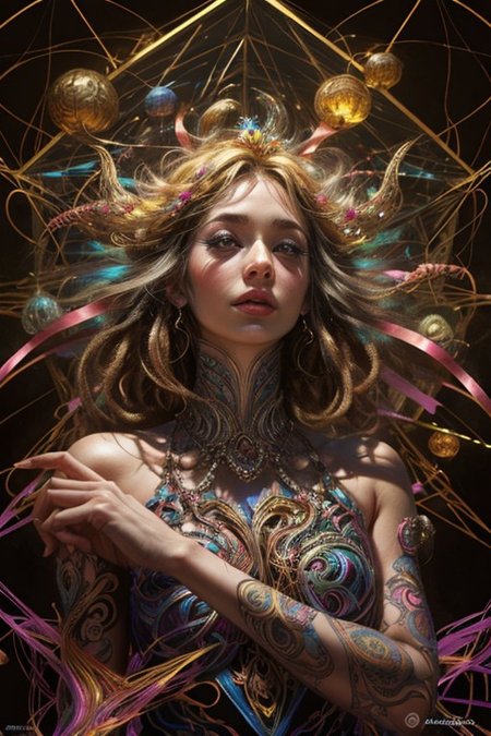 (((1girl))),(geometric abstract background:1.4), esoteric,  depth of field (zentangle, mandala, tangle, entangle) (photorealistic:1.4), official art, unity 8k wallpaper, ultra detailed, beautiful and aesthetic, masterpiece,best quality, (dynamic angle:1.4), glowing skin, (floating colorful sparkles:1) the most beautiful form of chaos, elegant, a brutalist designed, vivid colours, romanticism,back to camera,