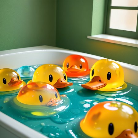 {1duck, 1 bath duck made out of slime, (slime duck:1.5), (yellow slime body:2), (orange slime beak:2), (glossy black eyes:1.5), translucent slime duck, transparent slime duck}
hud_sp_bth, flower, petals, water, bath, in an elegant bath tub, bubbles made out of slime, slimes hiding in the bath bubbles, bubble bath, perspective from inside tub, prespective from inside bath, lots of frothy bubbles, 
everything made of slime, No simple background,
((translucent slime)), ((transparent slime)), (bioluminescent slime), sl1m3d, slime, slime-morph, saturated colors, no humans, no people, no man, no woman,